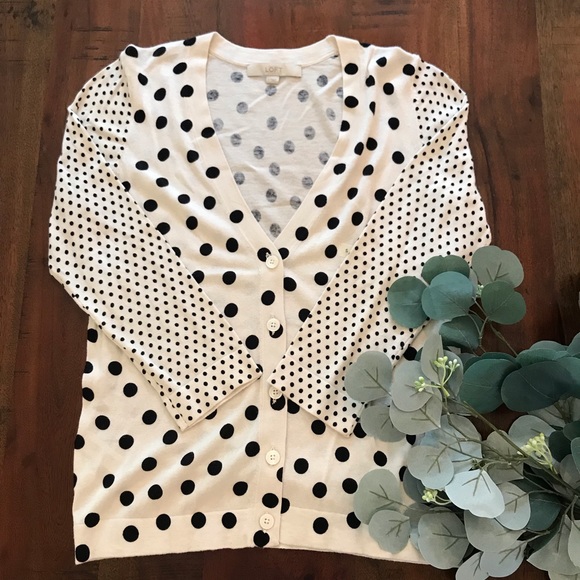 LOFT Sweaters - LOFT Cardigan in Mixed Polka Dot